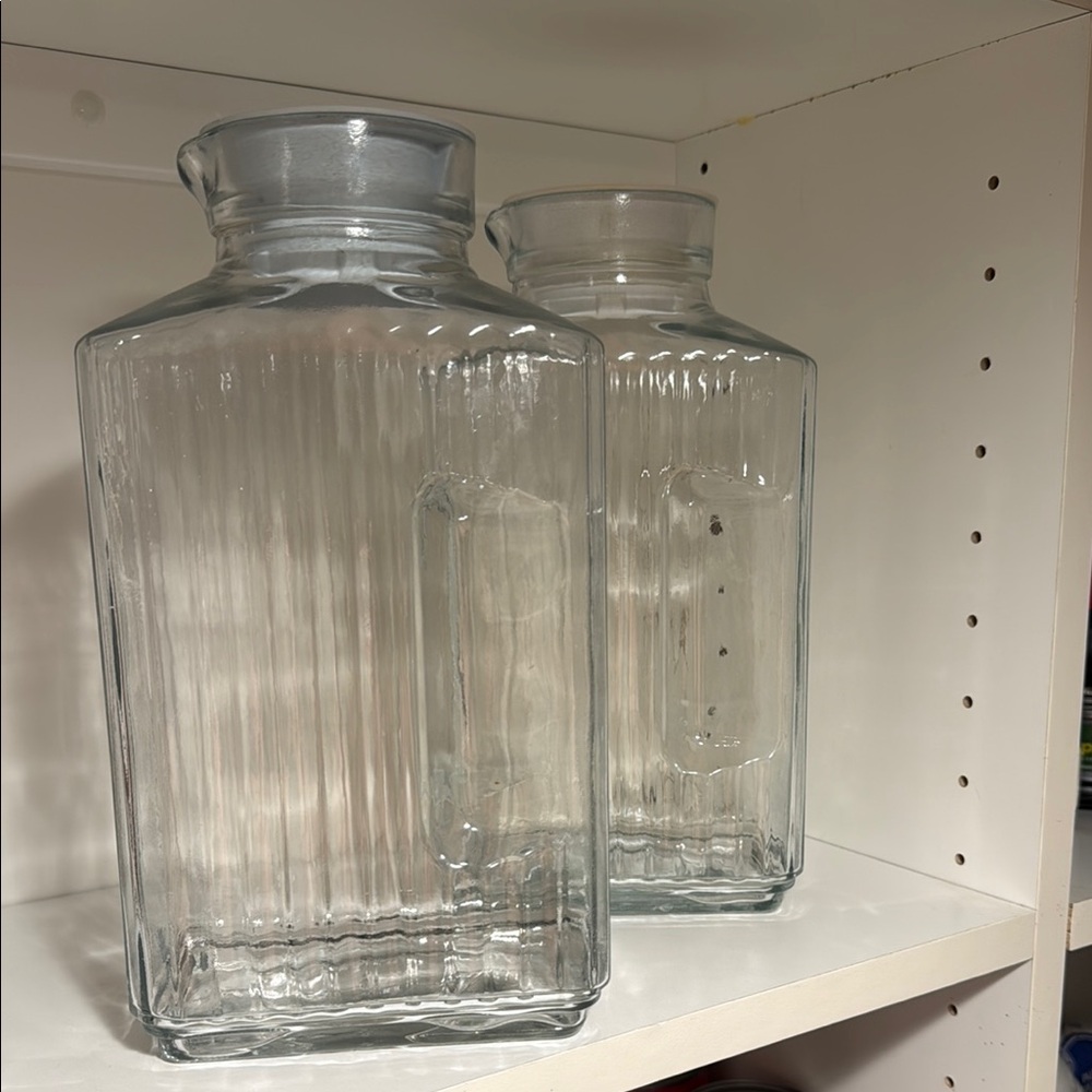 Anchor Hocking Clear Glass Refrigerator Bottles Jars Set of 2